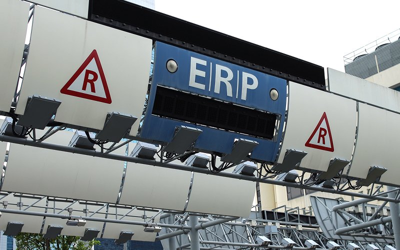 Close-up-of-ERP-gantry-system-sign-in-Singapore-downtown
