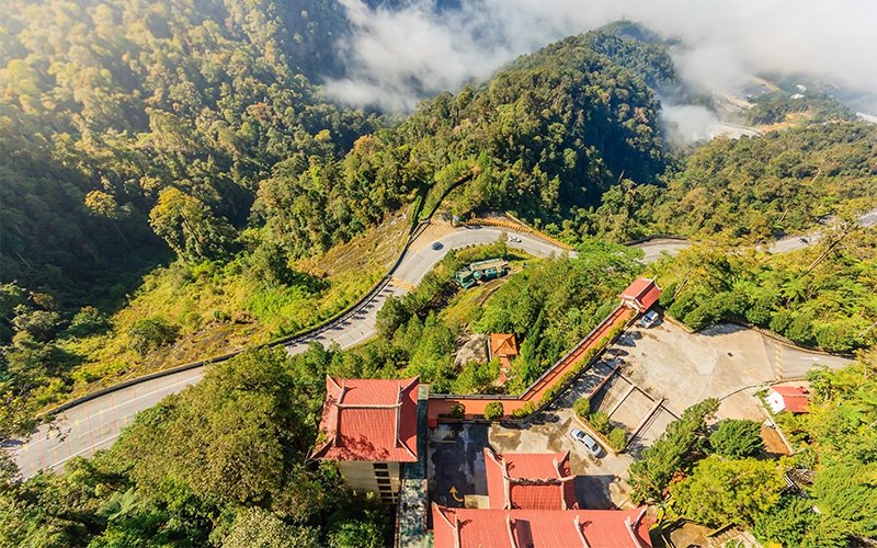 aerial-view-winding-mountain-road-temple